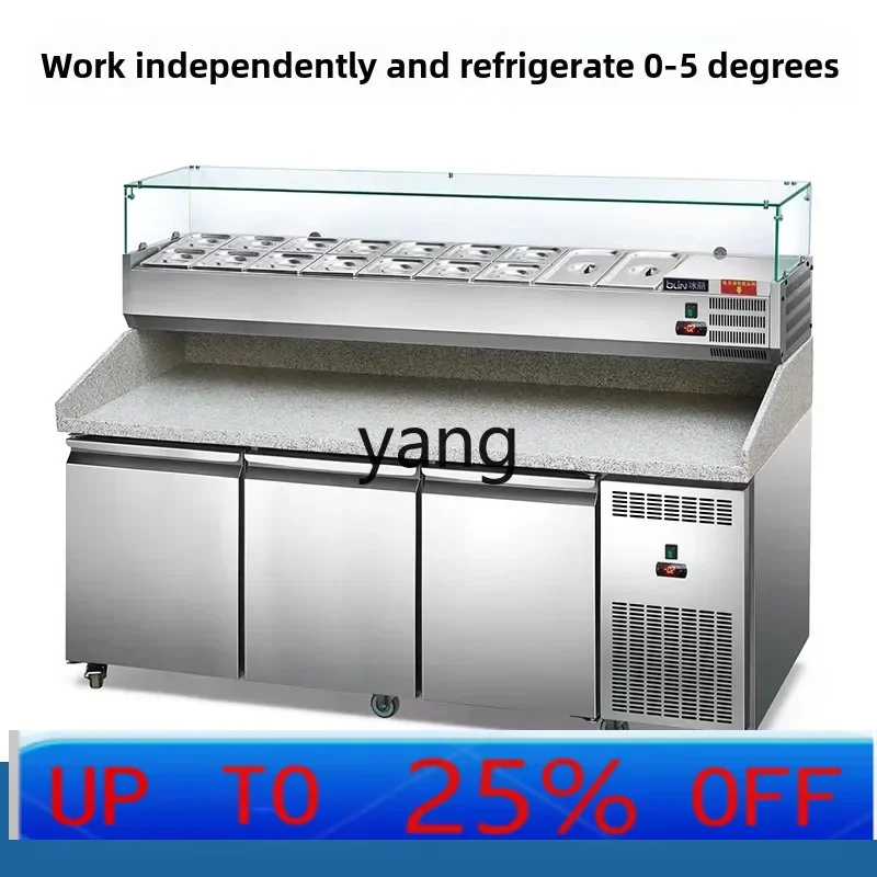 LMM commercial marble pizza counter dessert display cabinet fruit salad console refrigerator