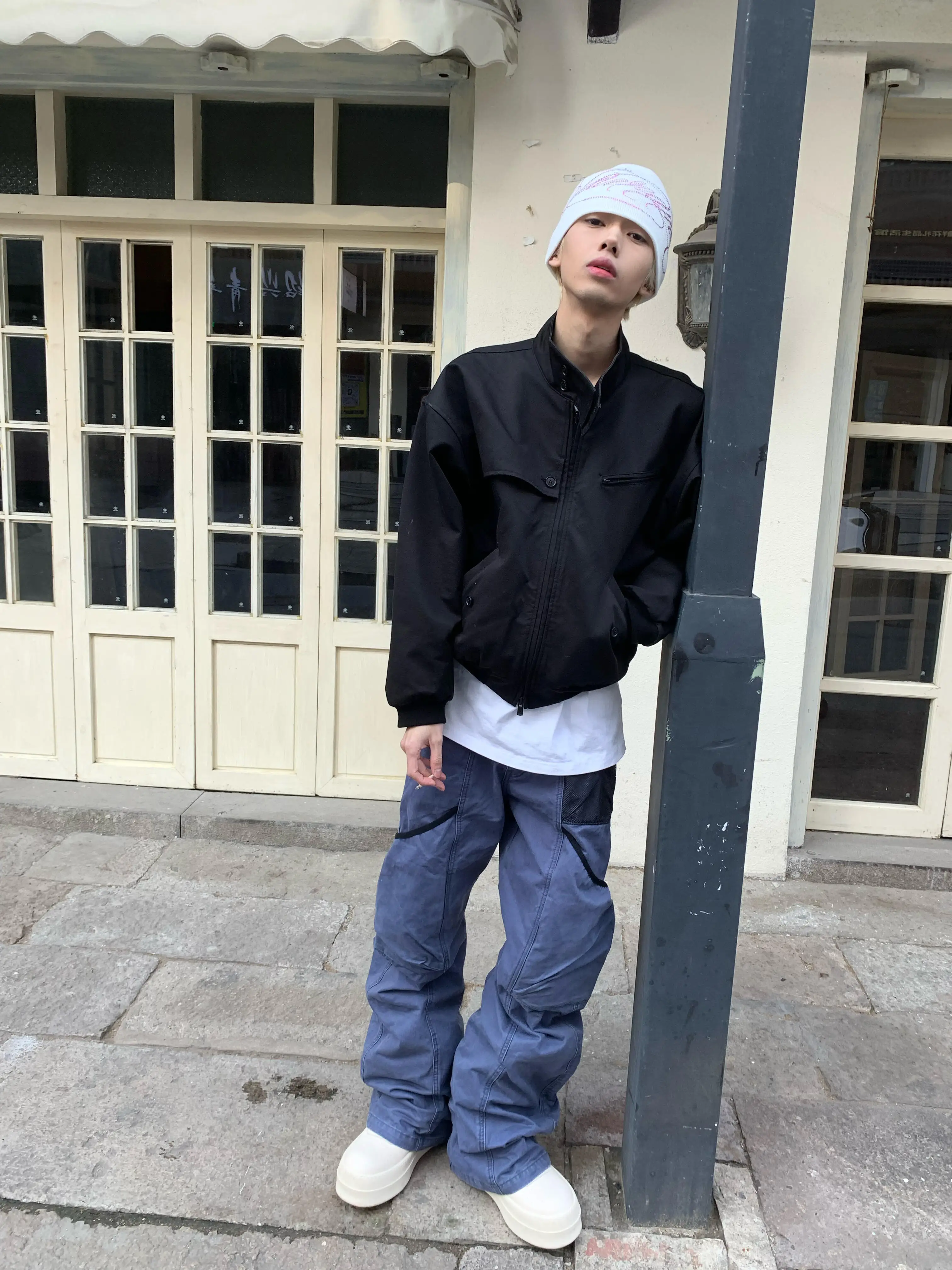 Vintage American High Street Workwear Pants Men's Cross Multiple Pockets Faded Wide Leg Gardener Trousers Trendy Jeans