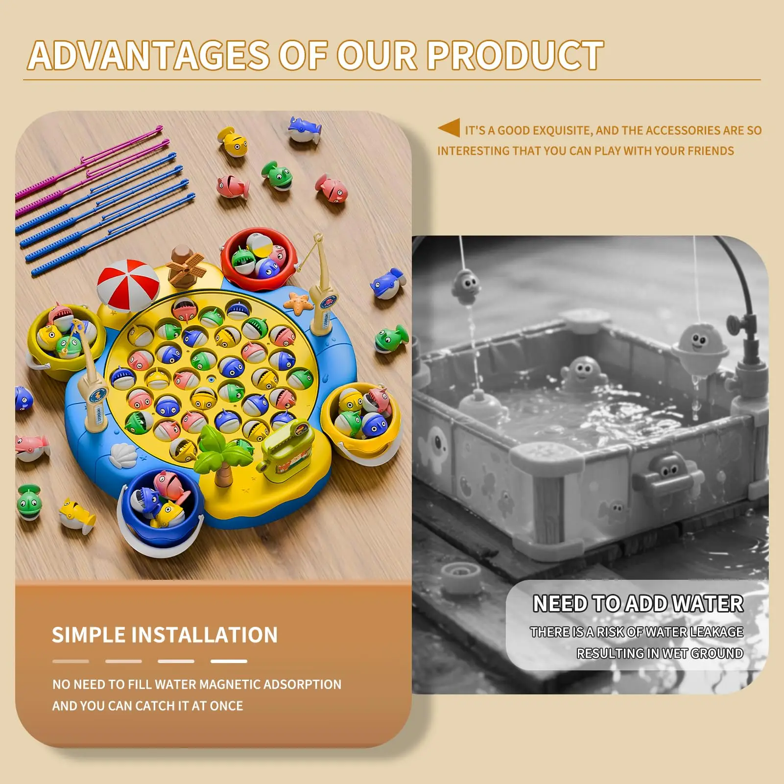 Jeu de pêche magnétique 360 °   Rotation - Jouet d'apprentissage éducatif avec 6 pôles et poisson 25/35/45 pour les enfants développe la motricité fine