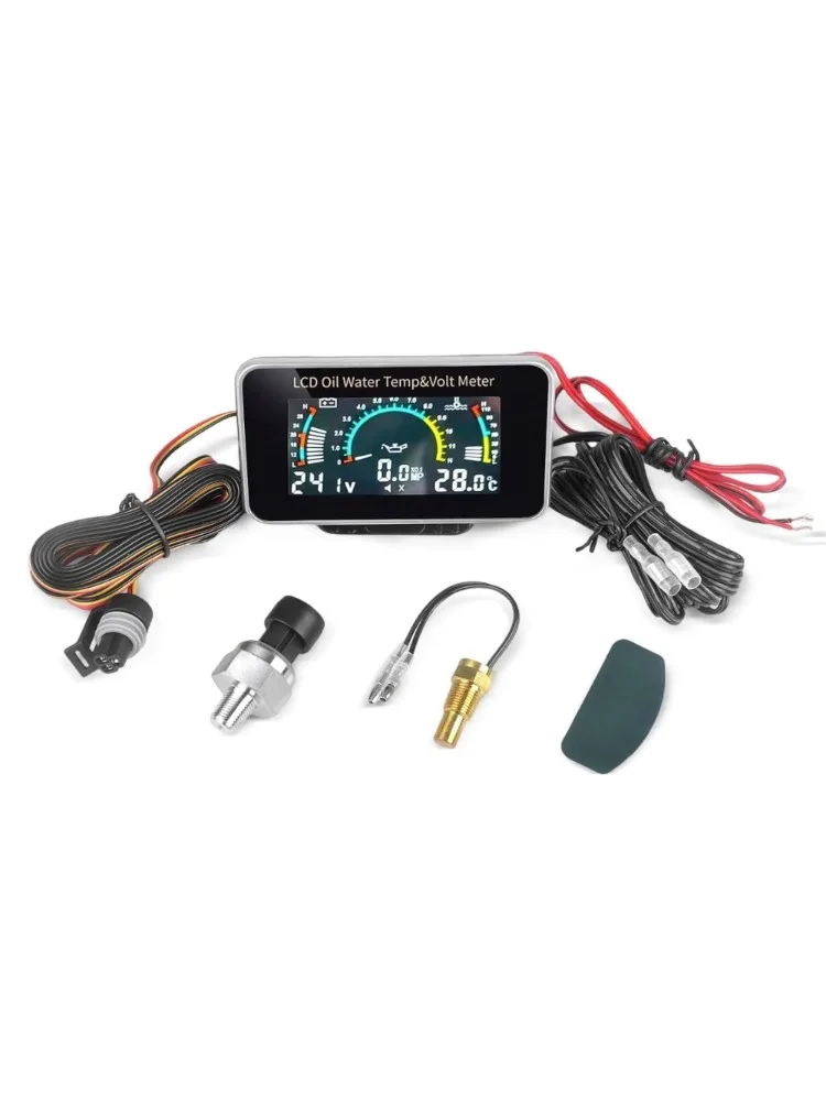 Uniwersalny samochodowy wskaźnik 3 w 1 12V/24V LCD Cyfrowy Miernik Ciśnienia Oleju, Napięcia i Temperatury Wody z Czujnikami 1/8 NPT — 2