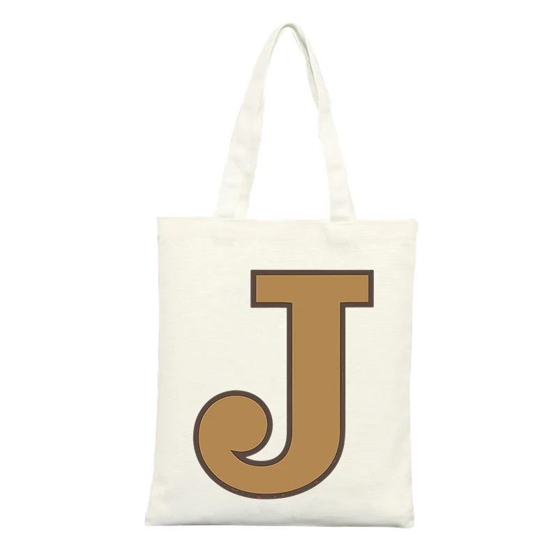 Canvas Tote Bag with Letter J Print, Ideal for Casual Shopping and Daily Use