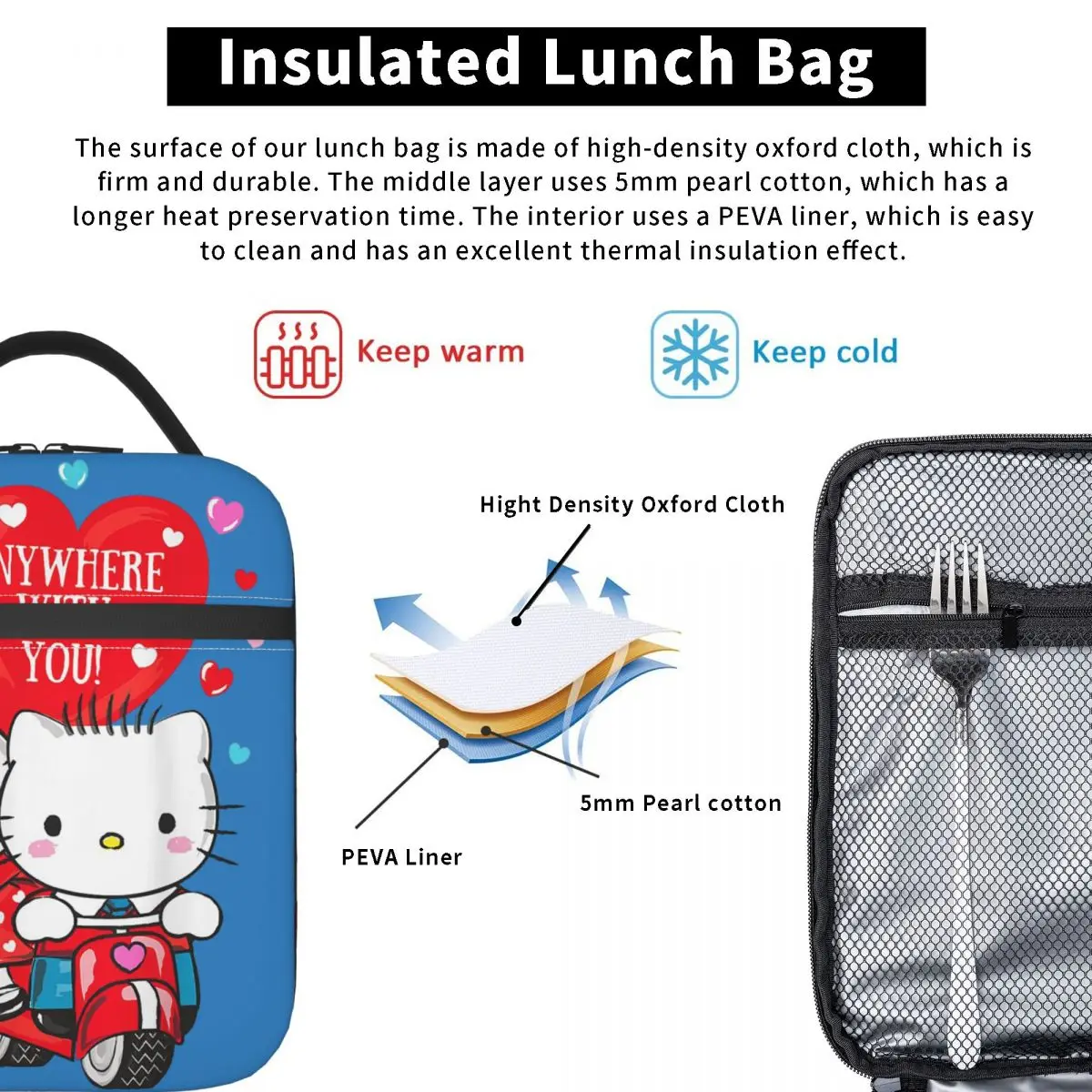 Hello Kitty And Dear Daniel Valentine Isolierte Lunchtasche Thermotasche   Lunchbehälter, große Tragetasche, Lunchbox, Strand, Reisen