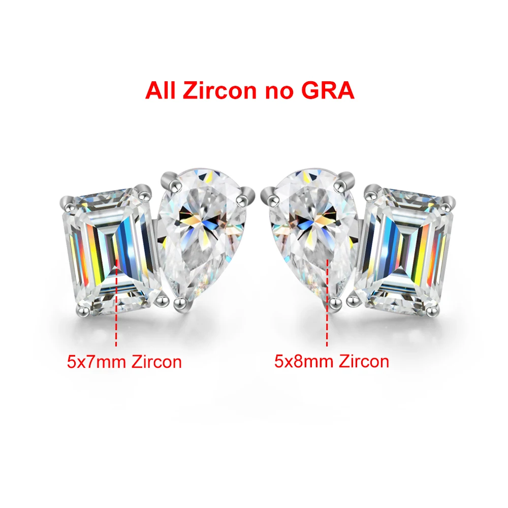 4CTTW Pear & Emerald Cut Moissanite Stud Earrings for Women 925 Sterling Silver Two Stone Ear Studs Party Wedding Jewelry Gift image 3