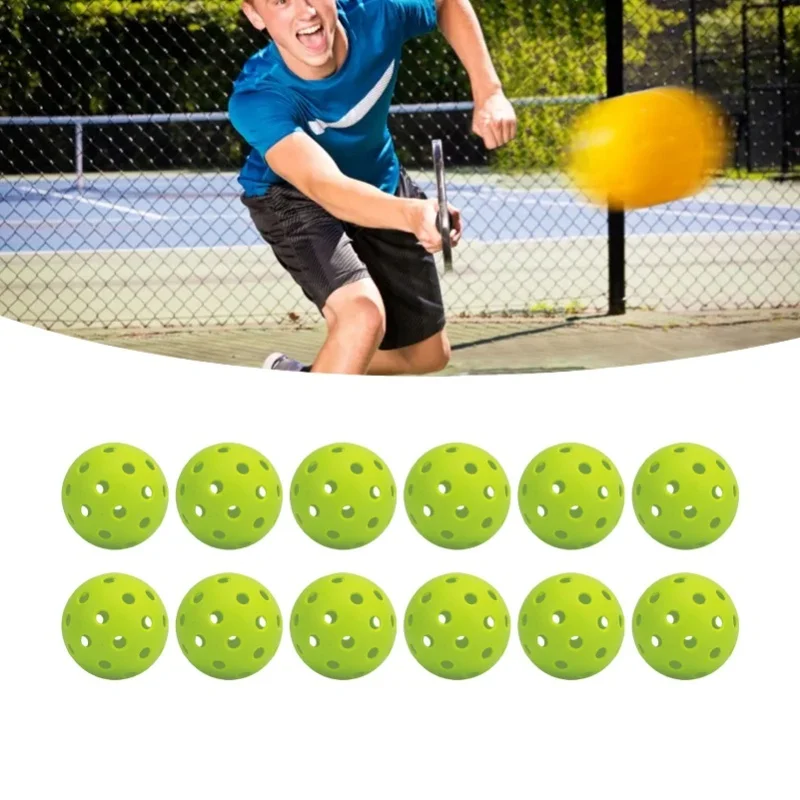 

12PCS 74mm 40 Holes Pickleballs PE Plastic High Elasticity Pickleball Outdoor Hole Balls Green