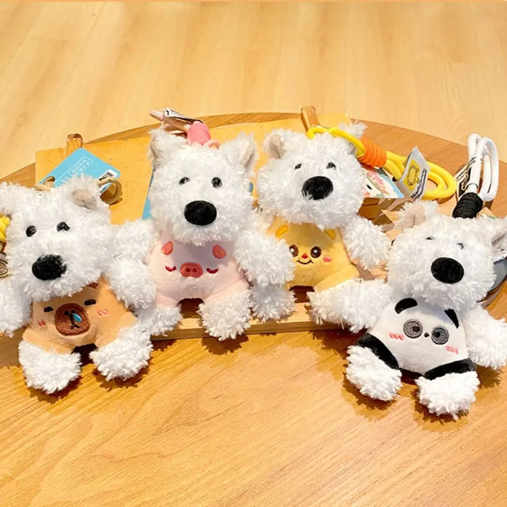 Fashion Cartoon West Highland Terrier Keychain Animal Fluffy Puppy Plush Keyring Creative Plush Doll Pendant Children Gift