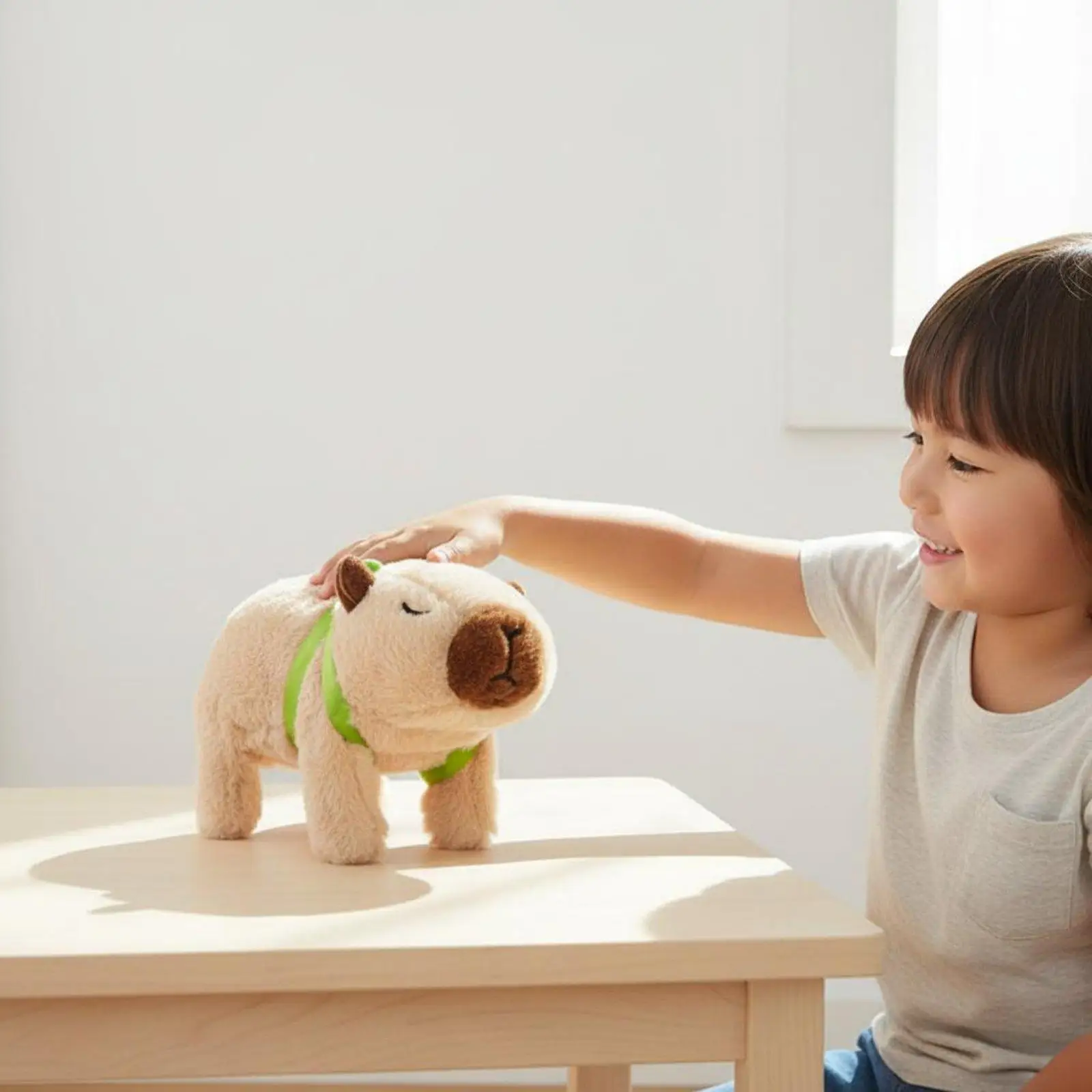 Walking Capybara Plush Toy Cuddly Soft Stuffed Animal Figure with Sound Moving Mouth for Children Birthday Gift