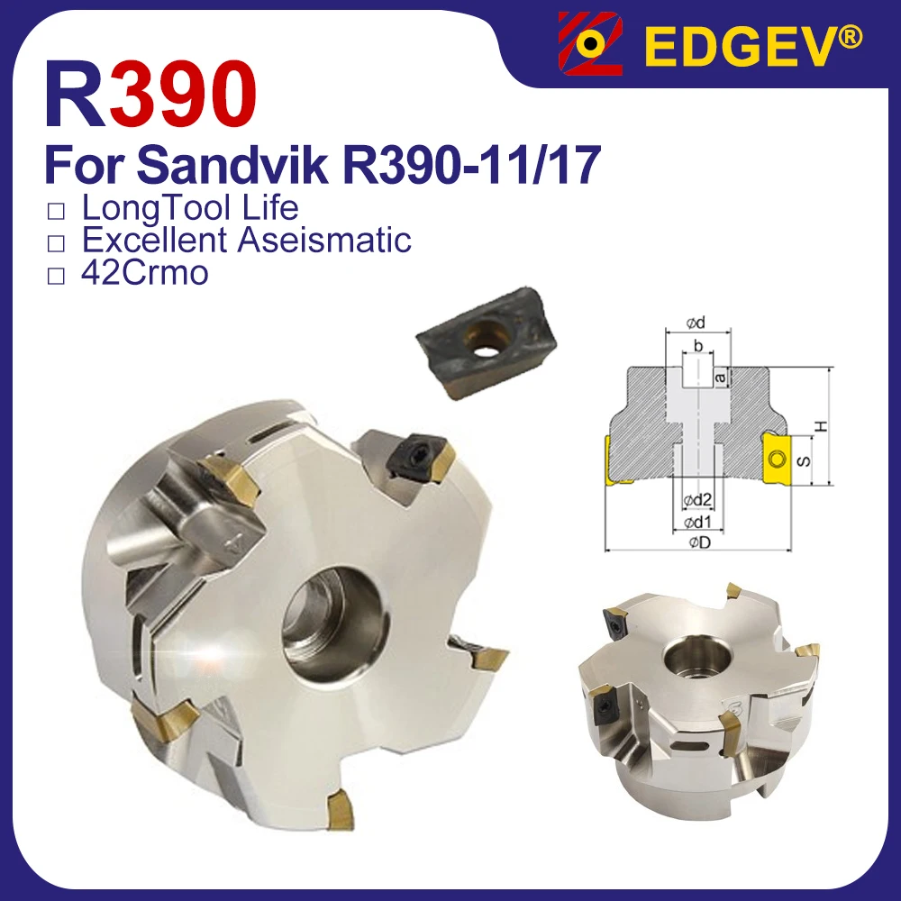 

EDGEV R390 11 17 Disc Milling Cutter,For R390 11T308 170408 Sandvik Insert Tools Holder,R390 42crmo CNC Lathe Face Mill Cutter