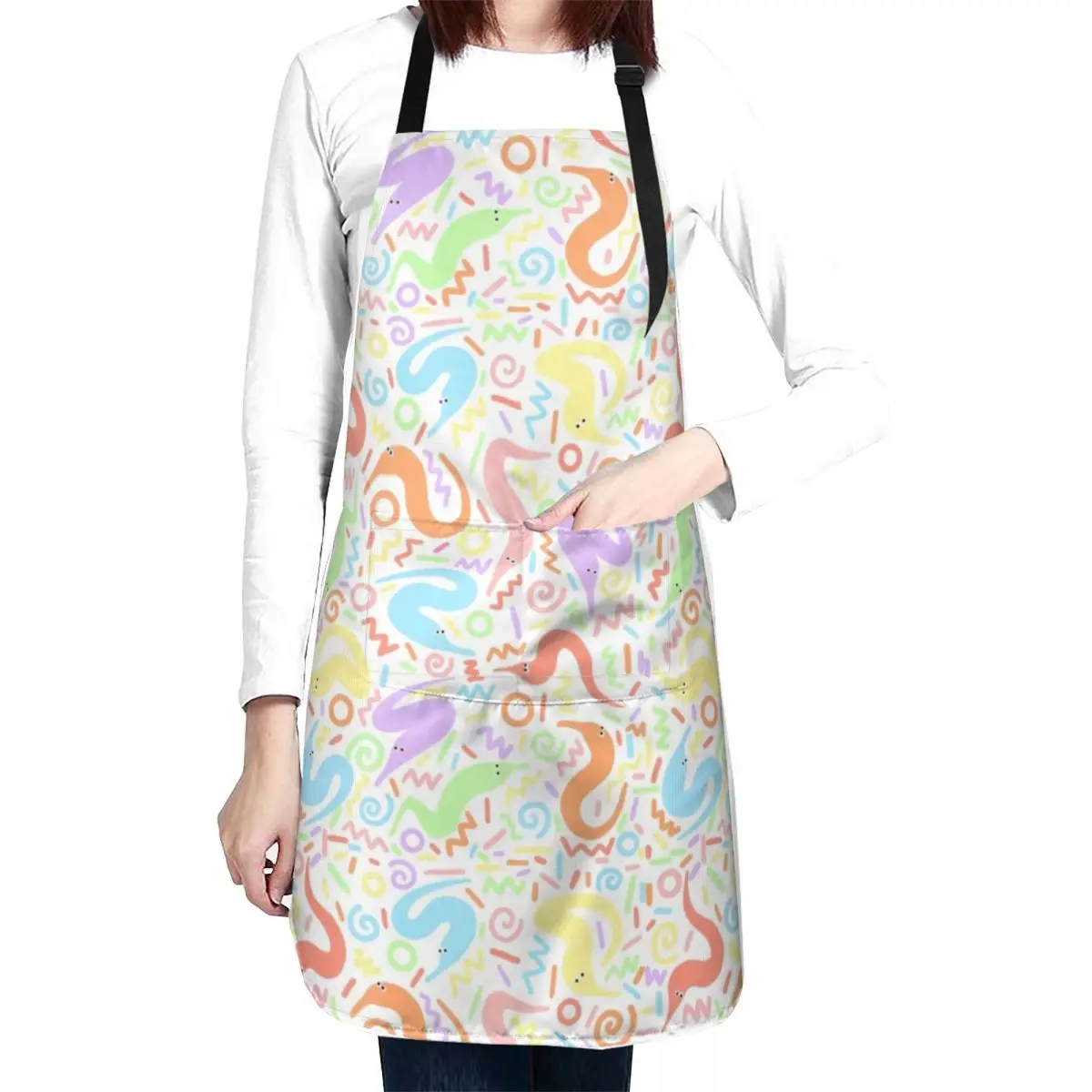 Pastel Worm on a String Retro Bowling Alley Carpet Apron Kitchen Women Cooking Apron