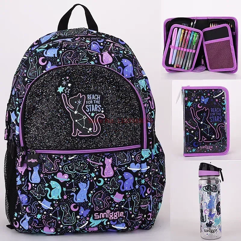 Australia Original Smiggle Children Hot-selling Schoolbag Female Cute High-quality Backpack Star Cat Pencil Case Water Cup Toys