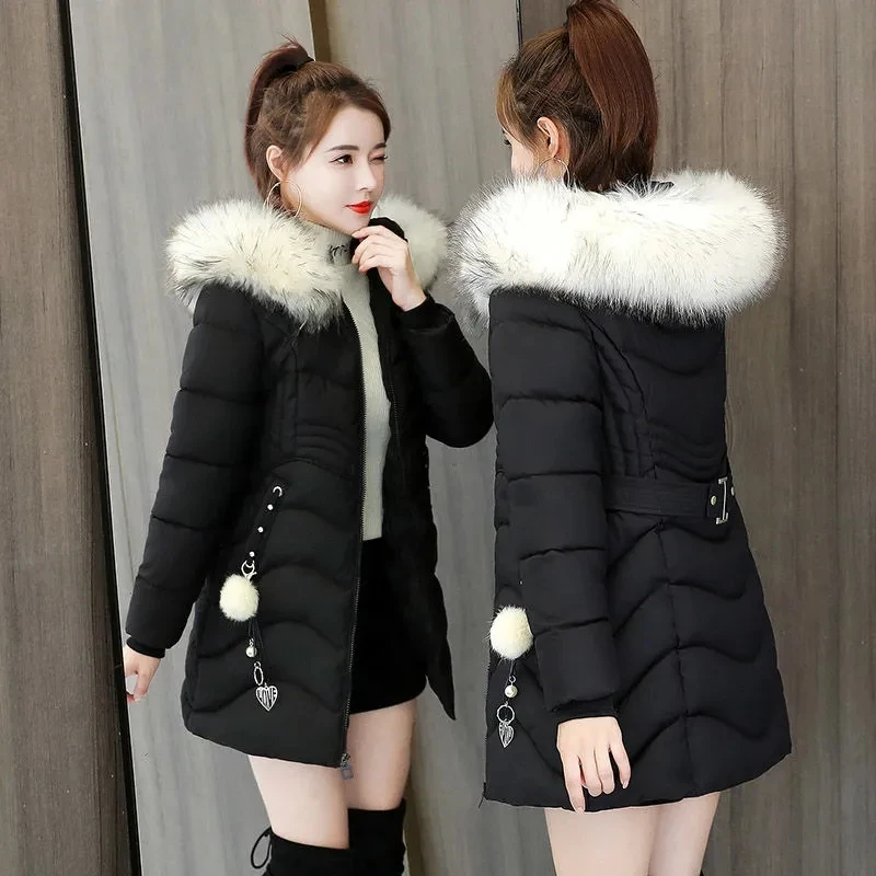 2023 Women Parkas Winter Ladies Casual Long Coats Woman Jackets Winter Women Hooded Fur Collar Cotton Parkas Warm Coat Outwear