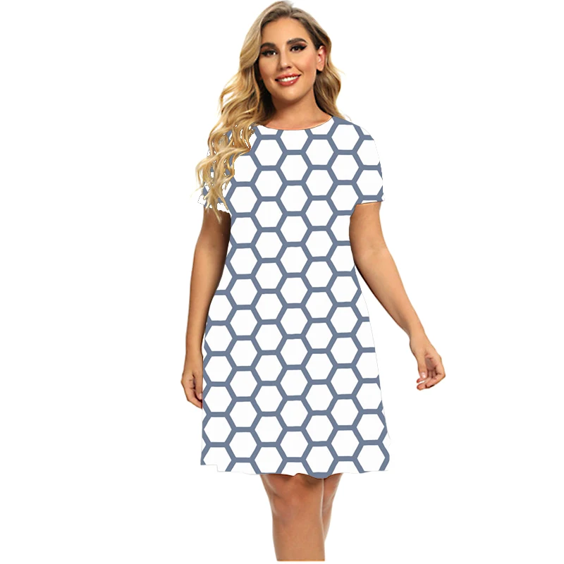 Geometry Pattern 3D Print Dresses For Summer 2023 Fashion Street Short Sleeve Loose Mini Dress Plus Size Women Clothing 5XL 6XL