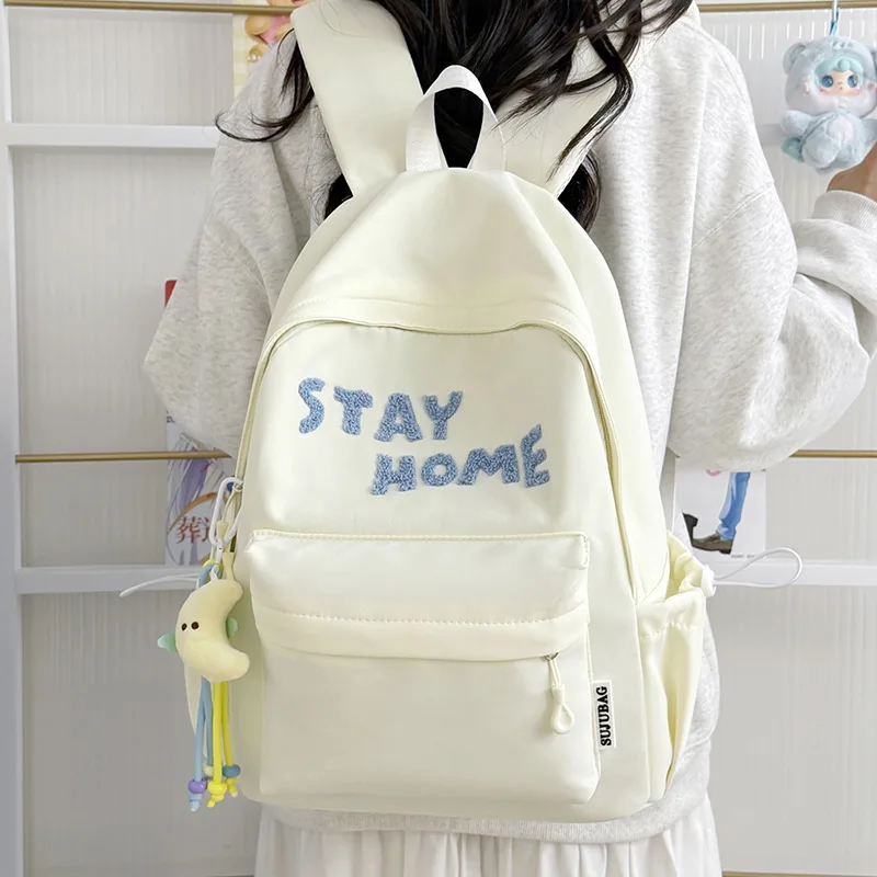 Korean StyleinsLetter Embroidered Backpack for Female Students, Lightweight and Simple Large-Capacity School Bag for Middle Scho