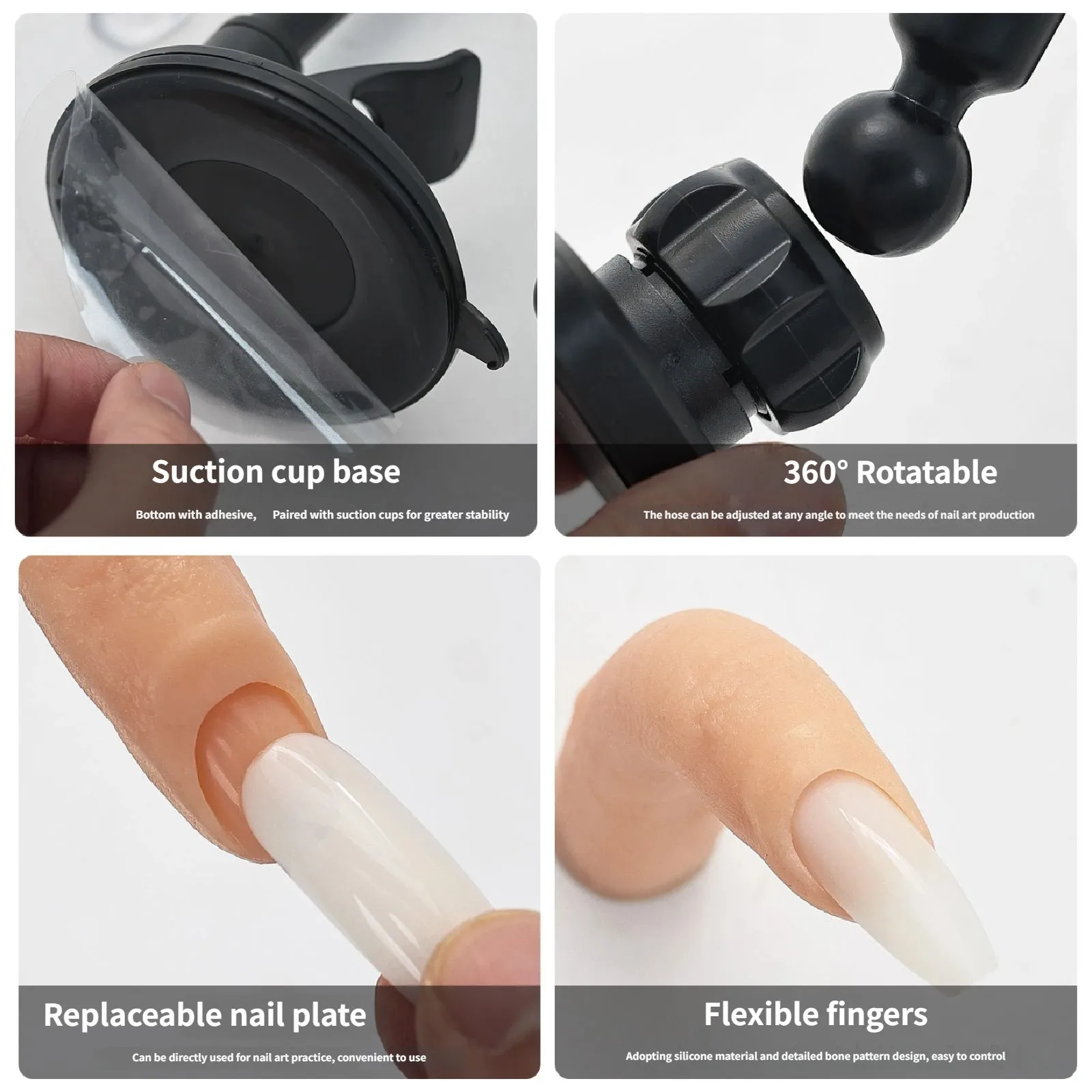 Nail art practice hand mold holder with magnetic all-silicone for Manicure Nail Training Display Flexible Soft Adjustable Finger