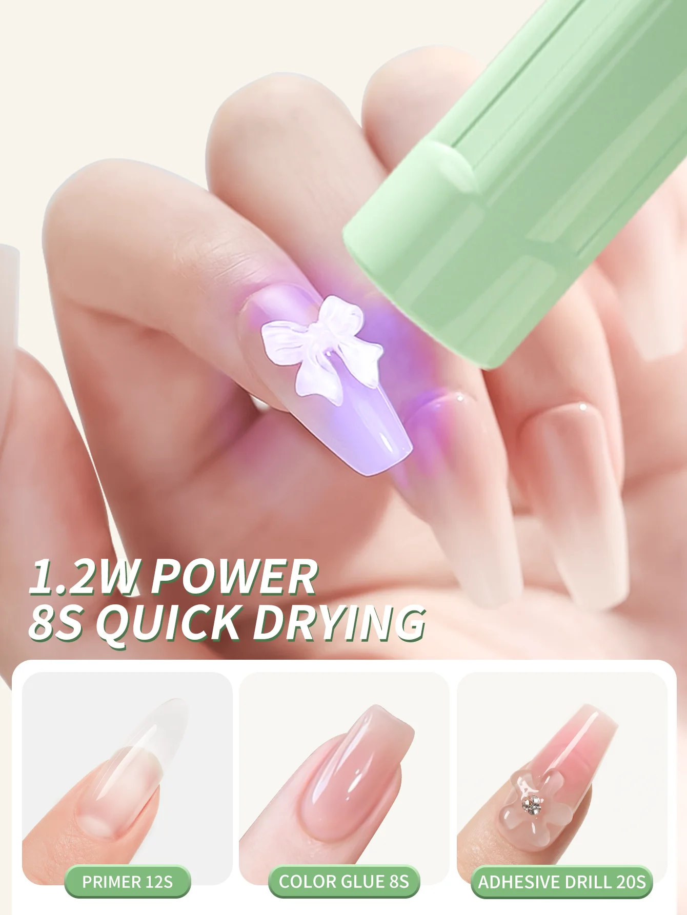 Lampe à ongles de type enfichable [sans batterie], lampe à ongles Led Portable pour manucure, Machine de séchage de stylo pour vernis à ongles Gel, lumière Led 1 pièce