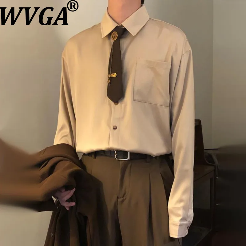 

WVGA Новая мужская осенне-зимняя американская ретро-галстук в студенческом стиле, однотонная многослойная рубашка с длинными рукавами, нишевый шикарный повседневный топ W18285