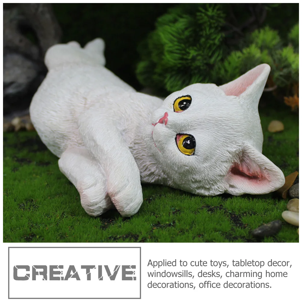 

Resin Cat Ornament Classic Color Vivid Lifelike Design Home Office Desktop Decorative Resin Cat Decor Room Adornment