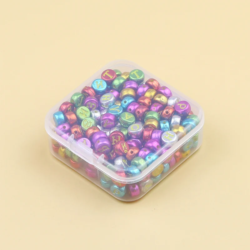 DIY Kit Set 200Pcs Fashion Colourful Russian Letters Flat Round Acrylic Loose Beads For Jewelry Bracelet Necklace Accessories