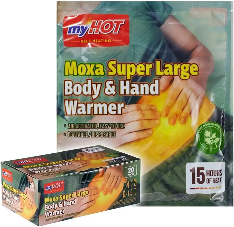 

Moxa Body Warmers 20-Pack, 16-Hour Long-Lasting, Non-Adhesive, Mugwort Pocket Heaters with Compression Belt - TSA Compliant