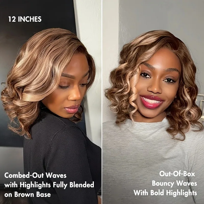 Ombre Bob Wig Human Hair 4/27 Highlight Wig Deep Wave Curly Honey Blonde Lace Front Bob Wigs 200 Density 16 Inches image 6