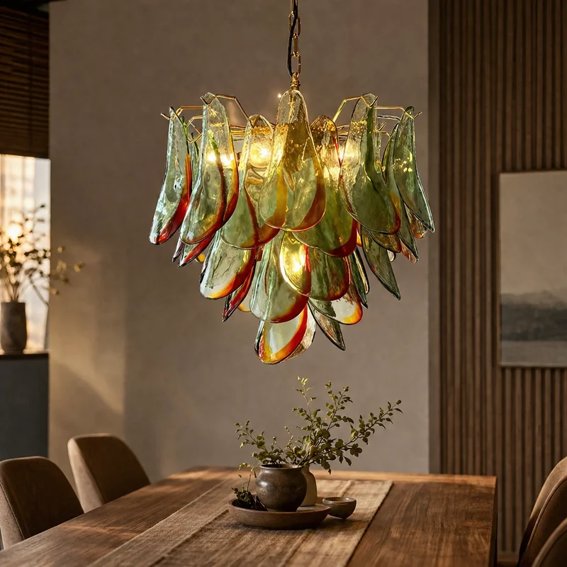 Vintage Art Deco Glass Petal Hanging Fixture Mid Century Floral Leaf Design For Dining Room And Classic Living Room Chandelier