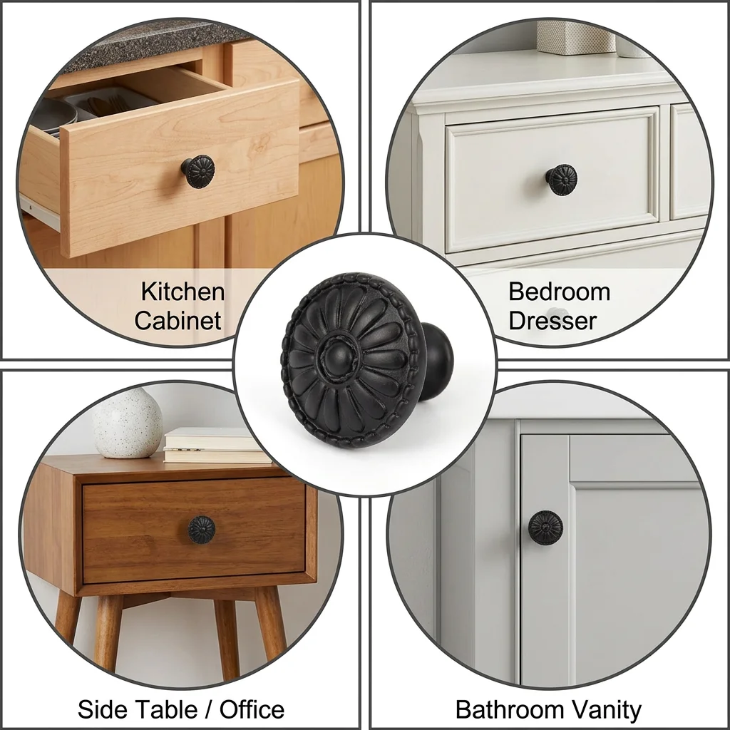 Retro Daisy Single Hole Cabinet Pull Modern Minimalist Drawer Handle For Furniture