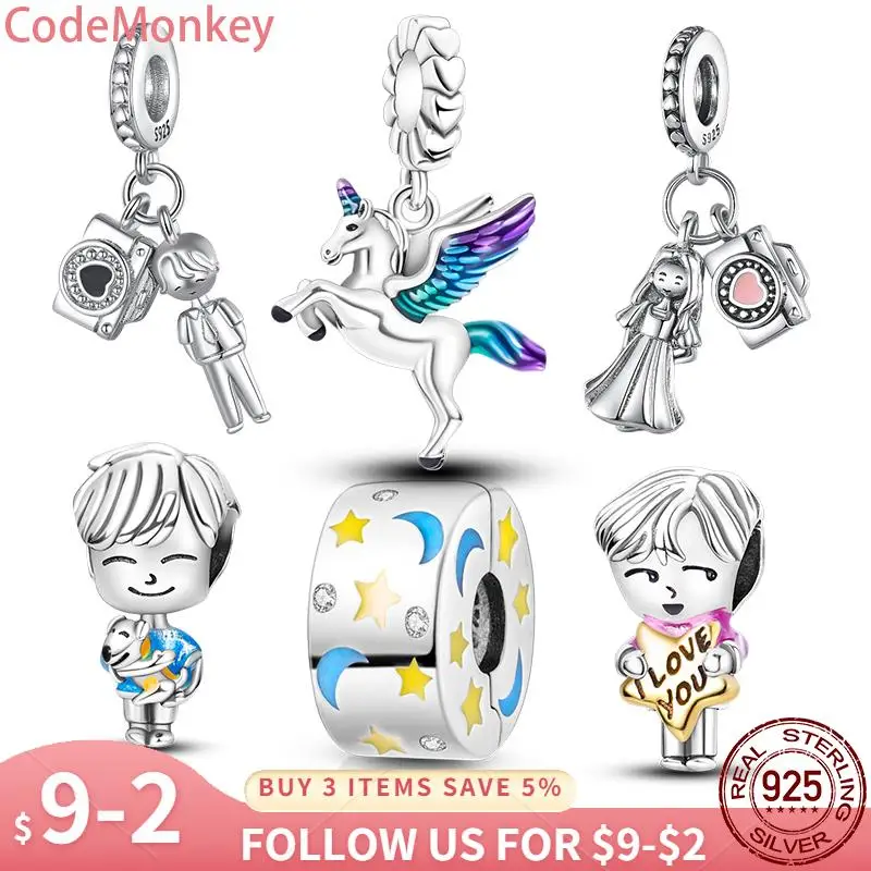 New in 925 Sterling Silver Lucky Unicorn Pendant Boys Girls Camera Charms Fit Pan Bracelet Bead DIY Jewelry For Women Gift