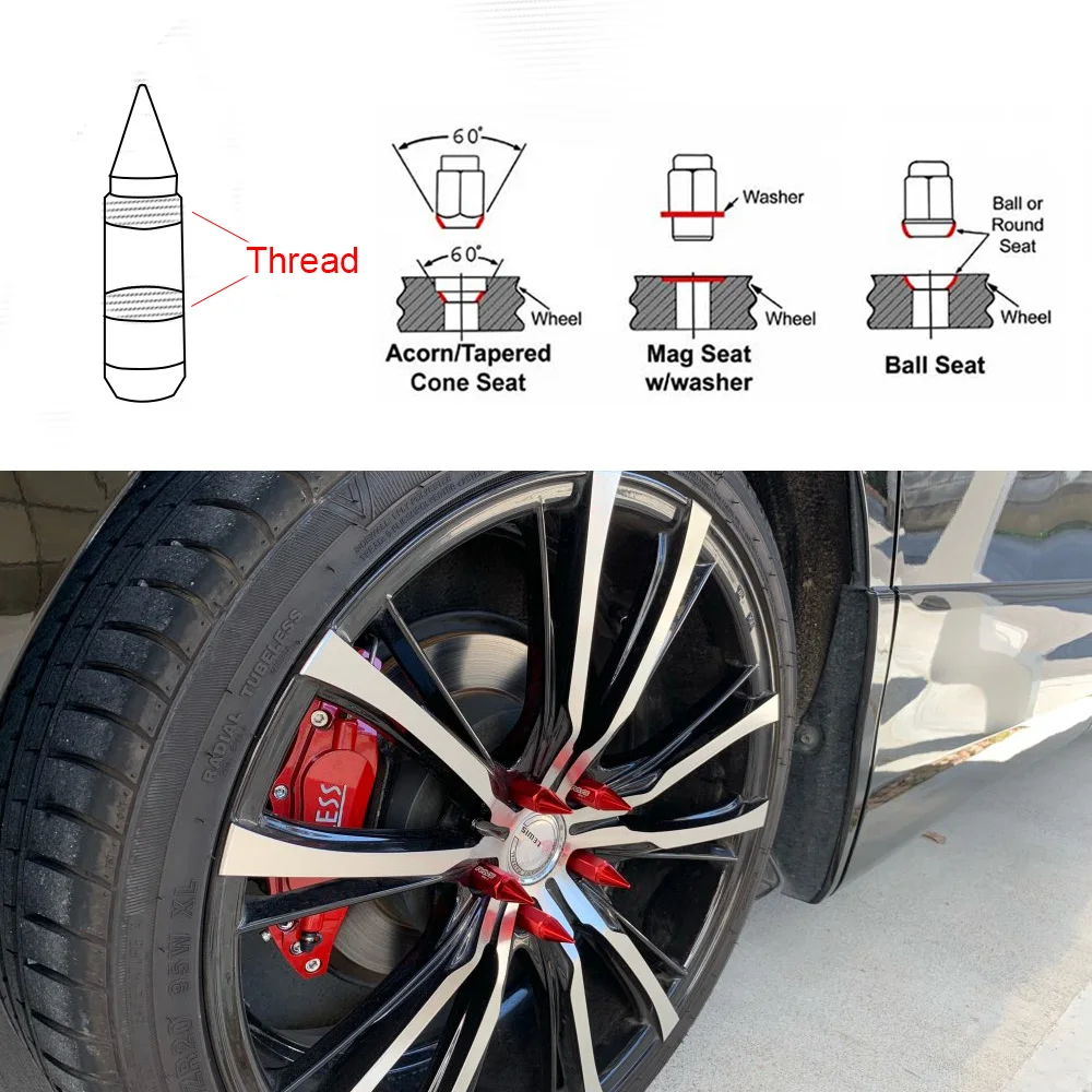 M12X1.5/M12X1.25 Spiked Aluminum Extended Tuner Wheels Rims Lug Nuts Racing Jdm Applicable to Honda Toyota and Chevrolet Ford