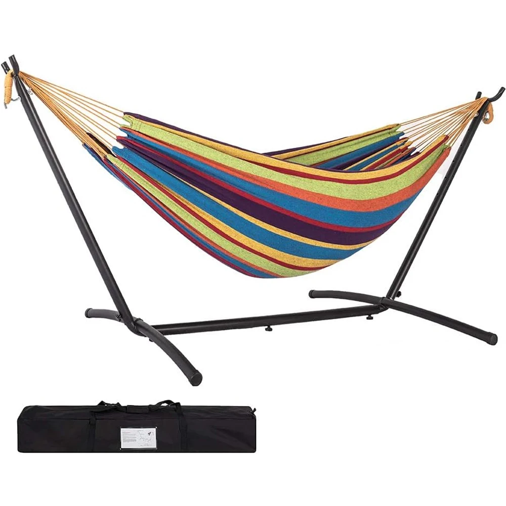 custom print portable outdoor rainbow garden travel camping polyester cotton canvas hammock with stand