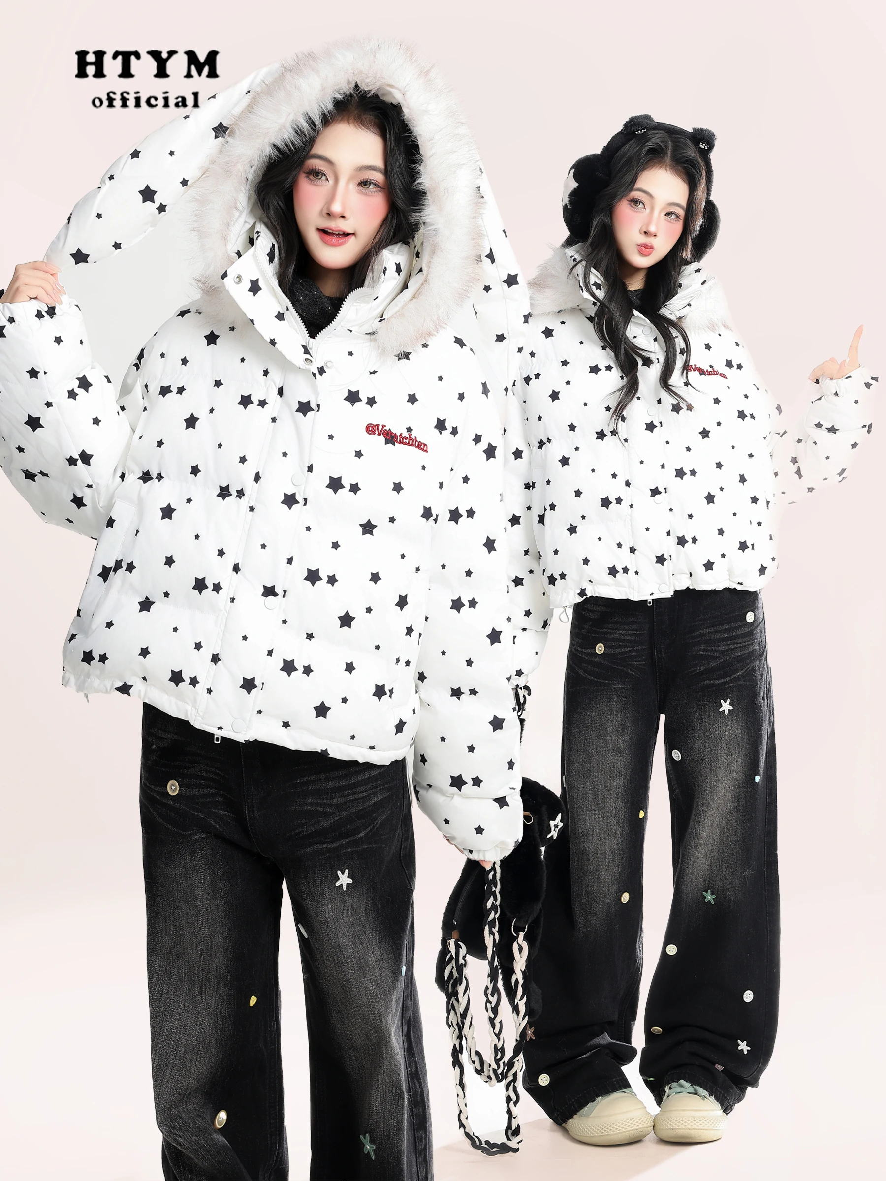 

Женская зимняя теплая хлопковая куртка HM в американском ретро-стиле с капюшоном, дизайном «кроличьи ушки», модная, в корейском стиле, для повседневной носки