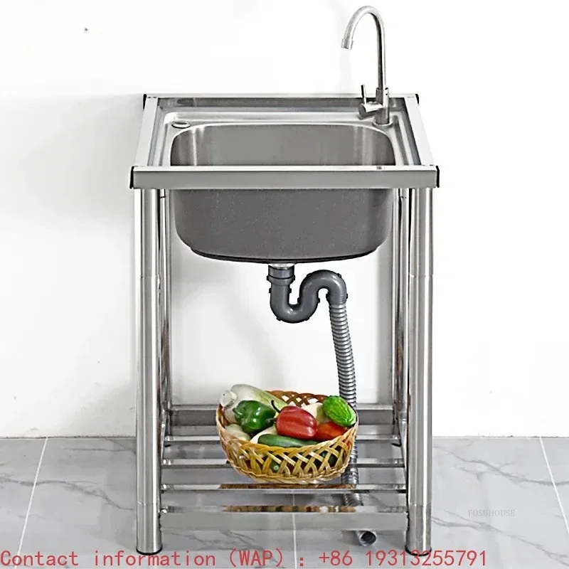 【Best-selling】Thickened Stainless Steel Sinks for Kitchen Commercial Floor-standing Kitchen Sinks with Bracket Home Outdoor Dish