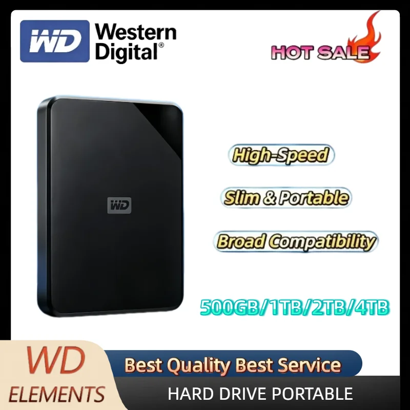WD Elements SE 2.5" Portable External Hard Drive Capacities USB 3.0 500GB/1TB/2TB/4TB High-Speed Reliable for Backup and Storage