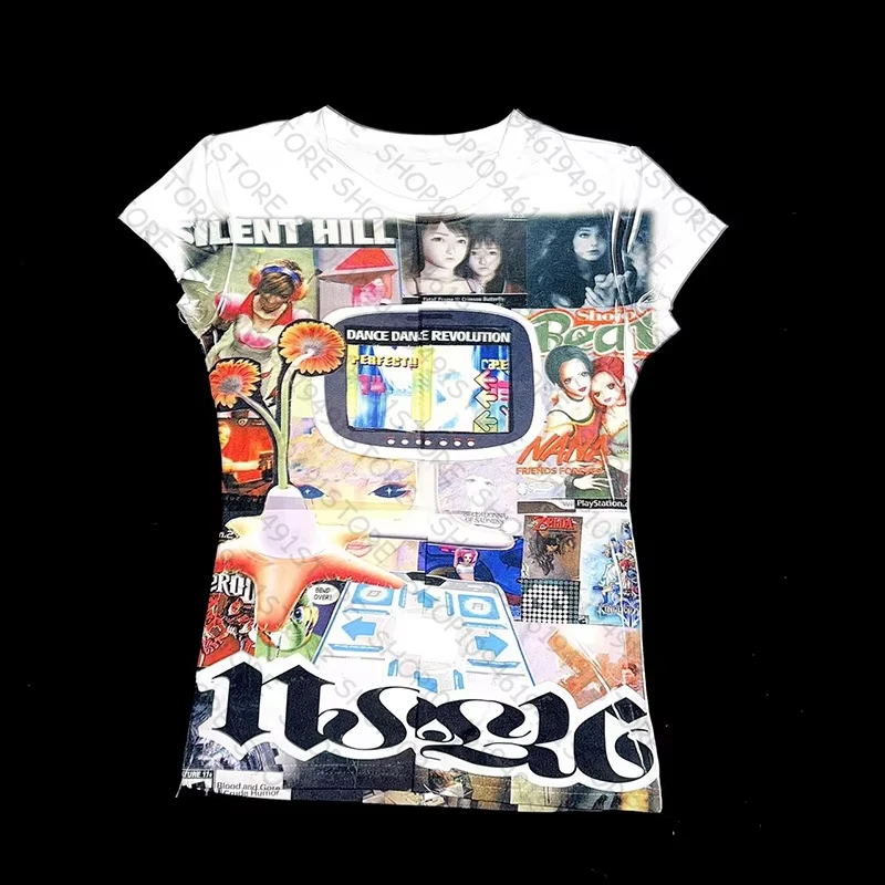 

Одежда Y2k, детские футболки, летние топы, уличная одежда, футболка с рисунком Харадзюку, винтажные укороченные топы, женская одежда, стиль для девочек