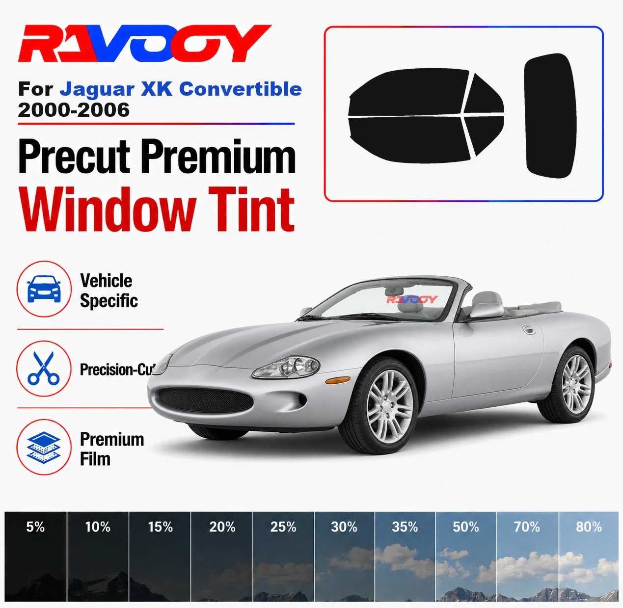 

Premium Precut Window Tint Kit Front Windows Rear Windows Rear Windshield For Jaguar XK Convertible 2000-2006 Nano Ceramic Film
