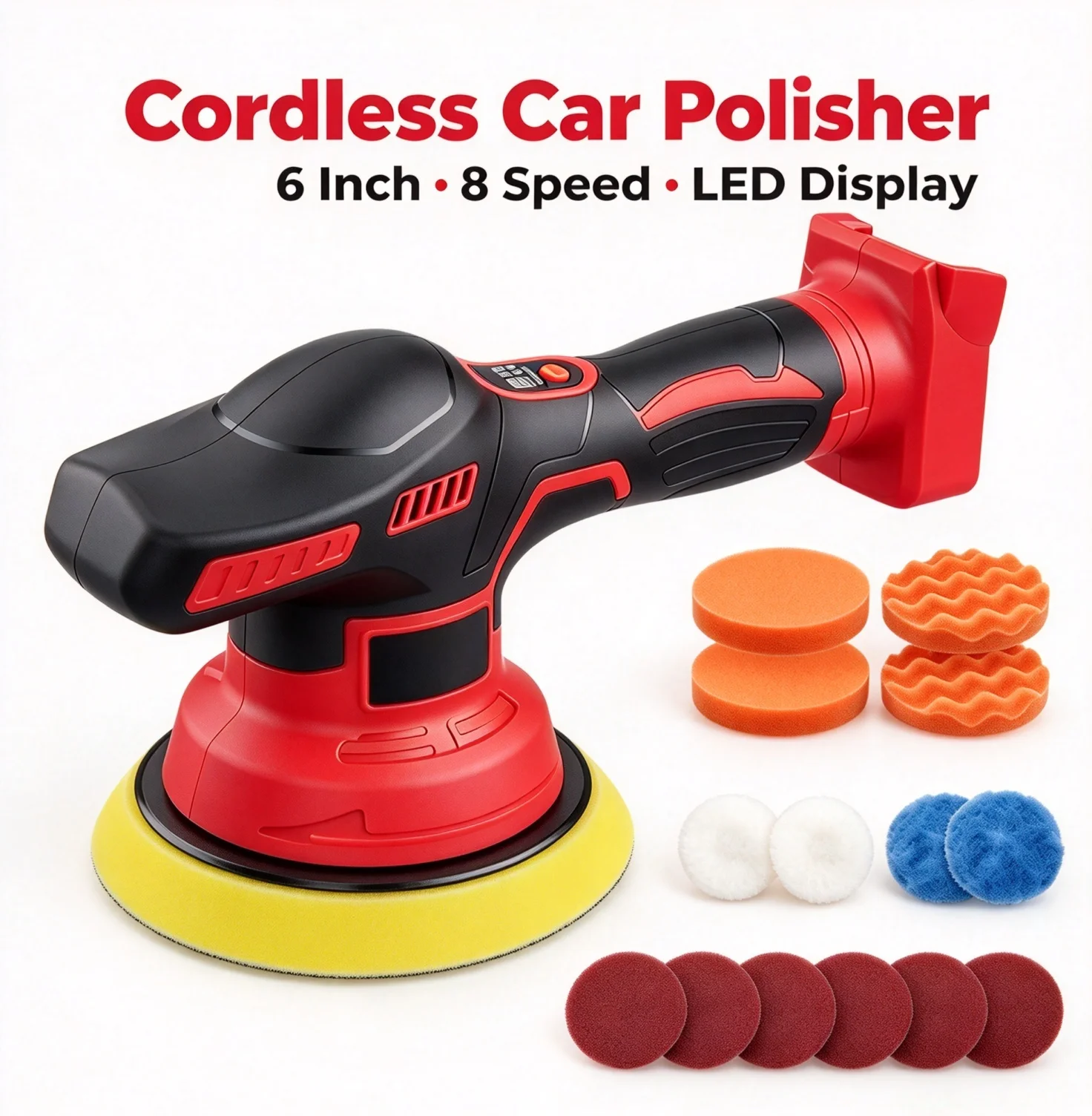 Cordless Car Polisher, 8-Speed Adjustable Auto Electric Waxer, Sanding & Glaze Sealing Tool, Only Compatible with Milwaukee 20V Battery, Battery Not Included