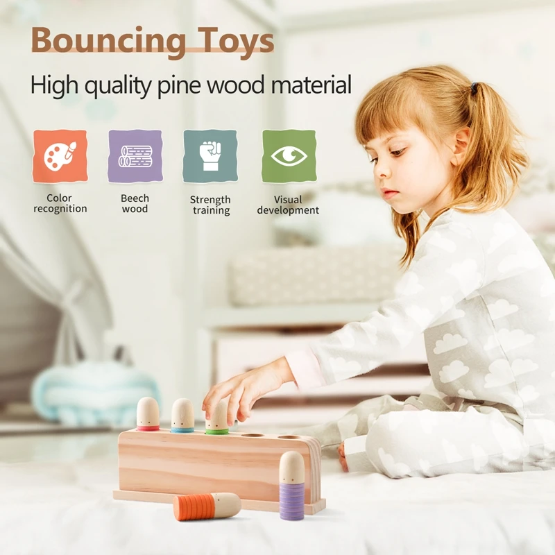 

Wooden Baby Toys High Quality Pine Wood Bouncing Toy Montessori Toys For Children Colour Perception Strength Training Baby Block