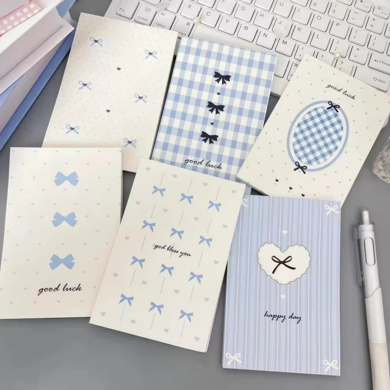 50Pages/book Blue Bow A7 Notepad，Portable Memo Pad Message Notebooks for Student office