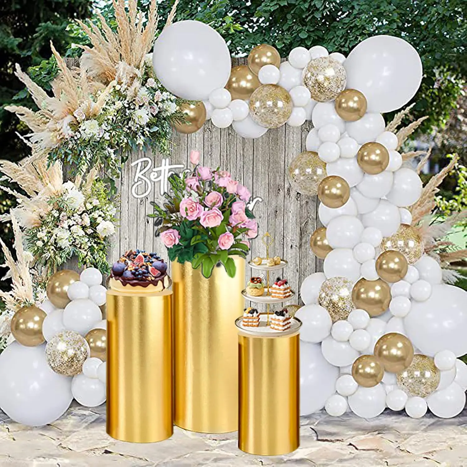 3 قطعة اسطوانة معدنية أغطية مرنة مستديرة دنة عرض الركيزة يغطي لحفل زفاف عيد ميلاد الحدث ديكور الدعائم #5