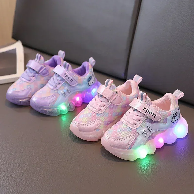 Cute Hello Kitty Casual Shoes for Baby Girl Children Led Light Sneakers Kids Shoes Toddler Walking Shoes Kids Antypoślizgowe buty