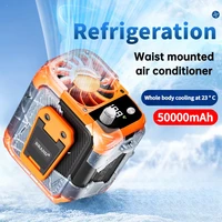 Mini ventilador de cintura de alta velocidad, ventilador de cuello colgante USB sin aspas, ventilador de pantalla digital con iluminación de energía móvil multifuncional para exteriores