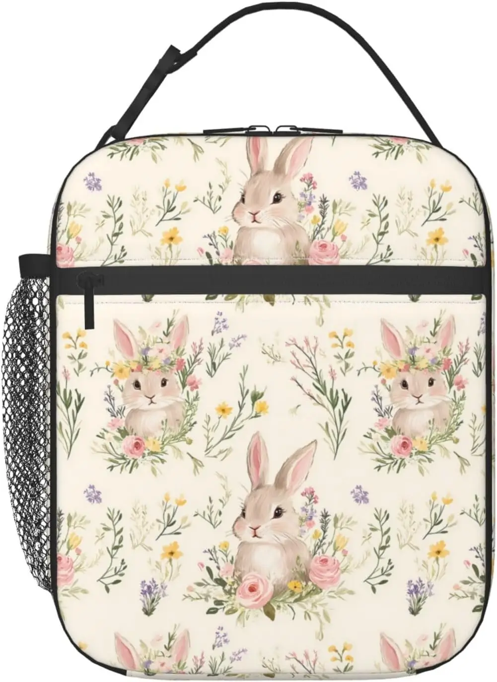 Reusable Bunny and Wildflower Lunch Box for Kids Girls Boys Women Adult, Insulated Cute Rabbit Lunch Bag,Polyester Cooler Handba