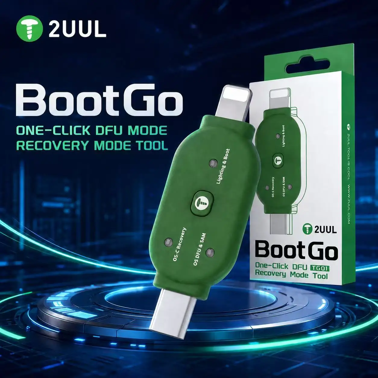 2UUL TG01 BootGo One-Click DFU Recovery Mode Tool Lightning Type-C Boot Adapter for iPhone iPad System Repair Programming