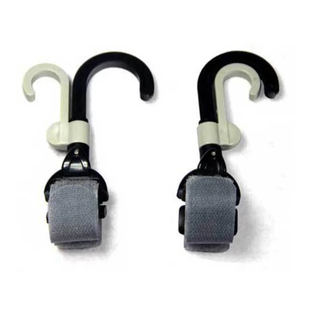Ganchos para cochecito de bebé, Clips de bucle, correa ajustable, transporte de pañales, comestibles, silla de ruedas, colgador de Buggy, negro y gris, 2 uds.