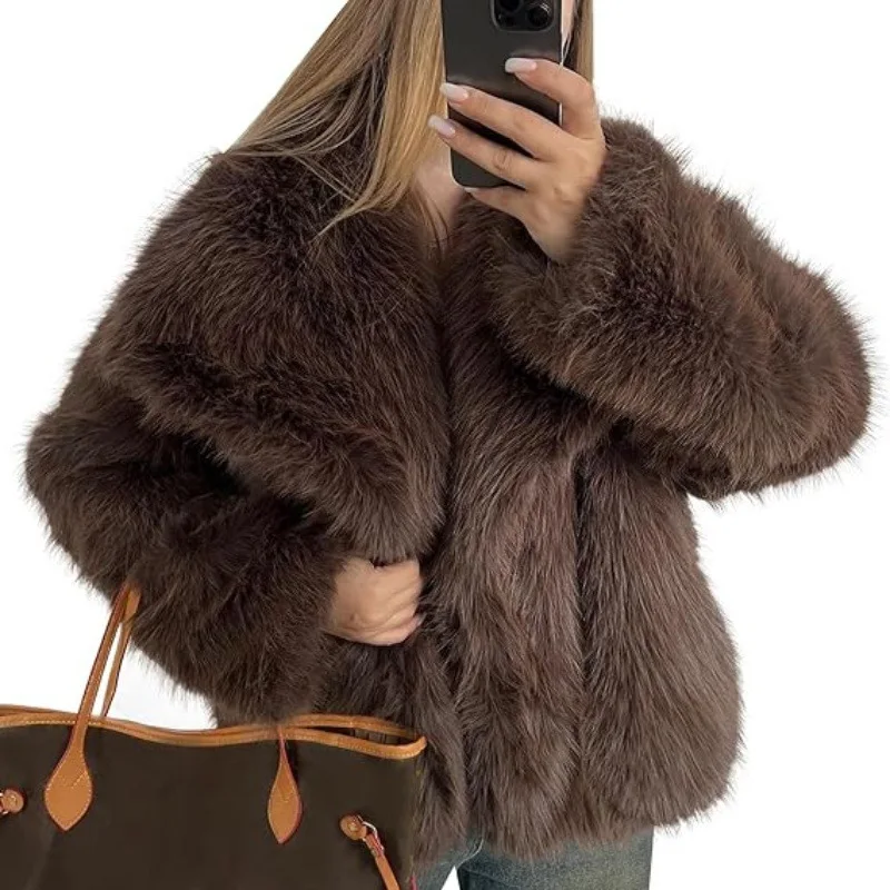 

2025 Autumn and Winter New Faux Fur Jacket for Women Loose Long Sleeved Coat Toka Fox Fur