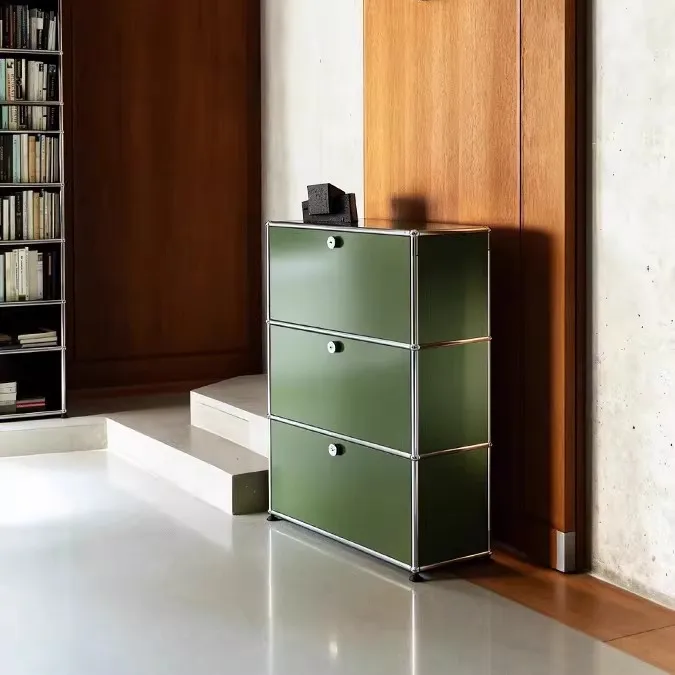 #Modern Simple Korean Style 304 Stainless Steel Storage Side Cabinet Colors Options Three Layer Lockers Cabinet for Living Room