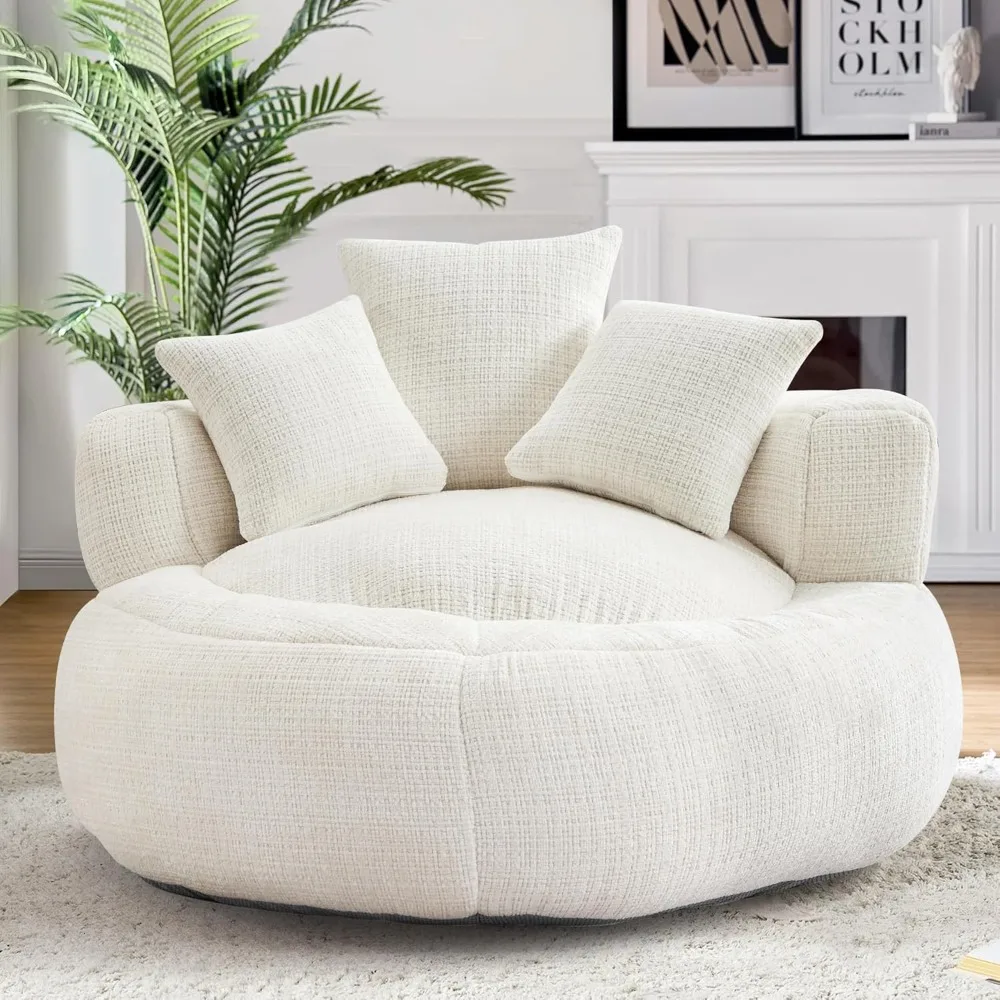 Bean Bag Chairs for Adults, Large Oversized Bean Bag Sofa Chairs Couch with Pillows, Stuffed Round Sofa Chair with Foam Filled,