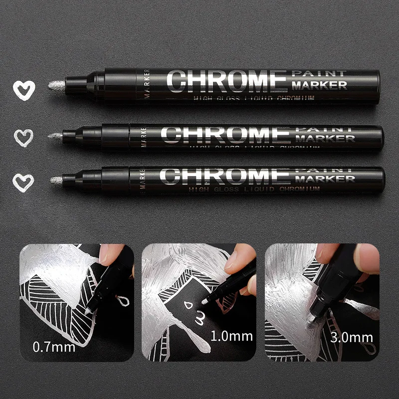 1pcs Chrome Mirror Marker Pen 0.7/1mm DIY Reflective Paint Pen Permanent Gold SILVER Marker Touch Up, Model Painting, Marking