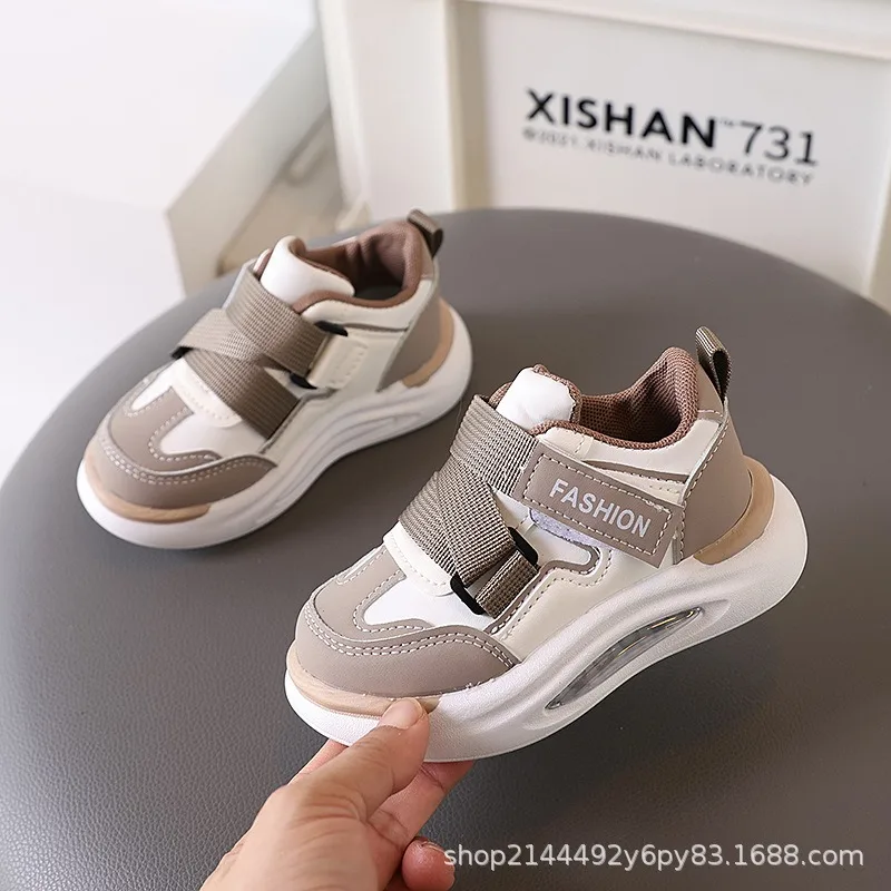 Four Seasons Kids Thick-Soled Dad Shoes Boys Girls PU Leather Breathable Running Shoes Children Campus Soft-Soled Casual Shoes