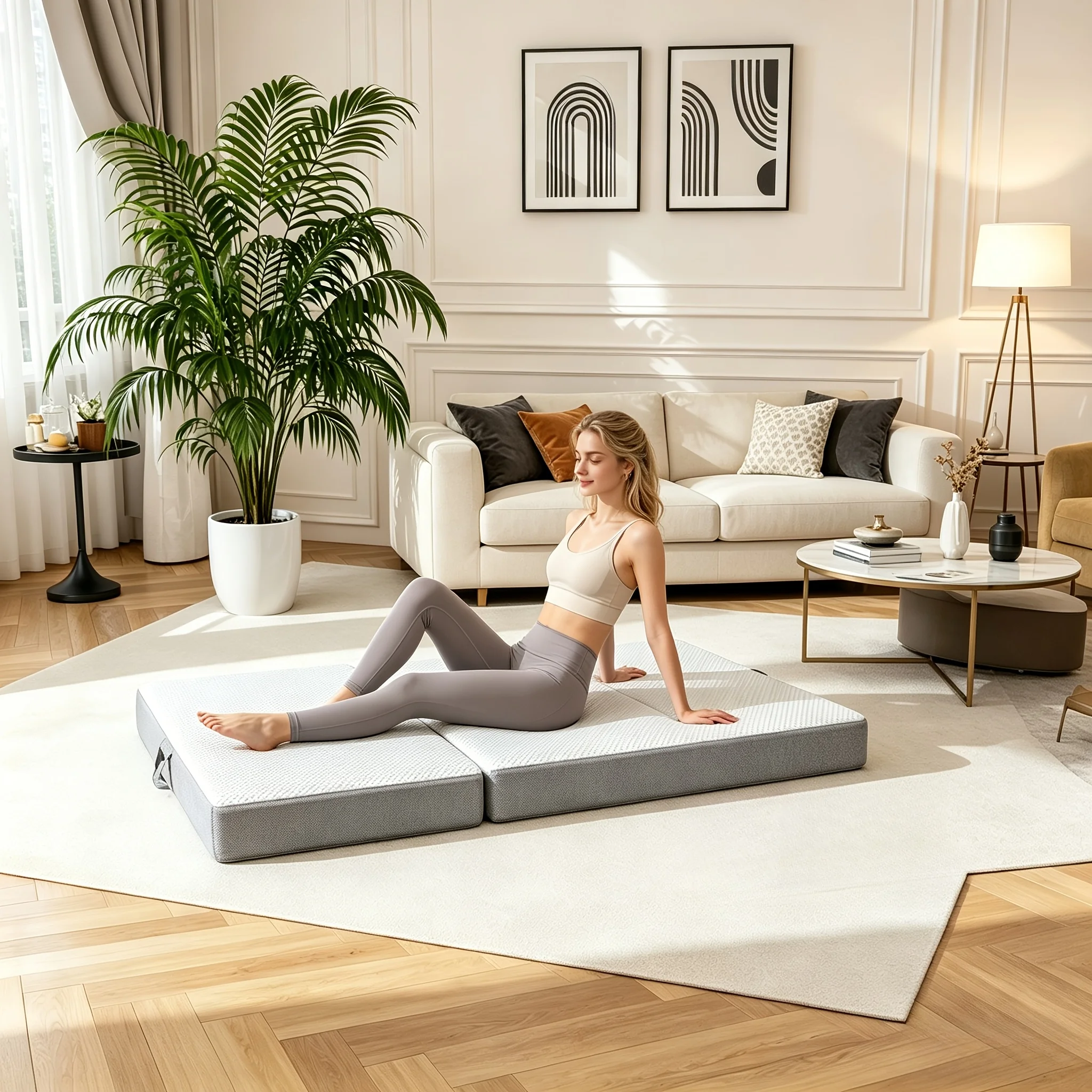 

3/4/6inch Tri-Fold Mattress, Portable Twin Size Floor Mattress, Folding Mat for Travel, Camping, And Yoga, Foldable Mat with Was