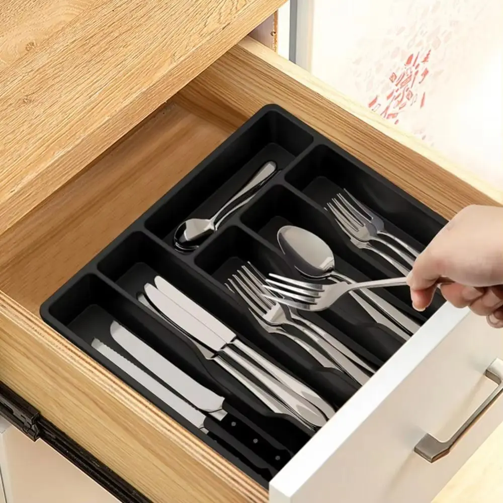 

Пластиковый органайзер для кухонных приборов с 6 отделениями и крышкой, подставка для столовых приборов, ложек и вилок, ящик для хранения