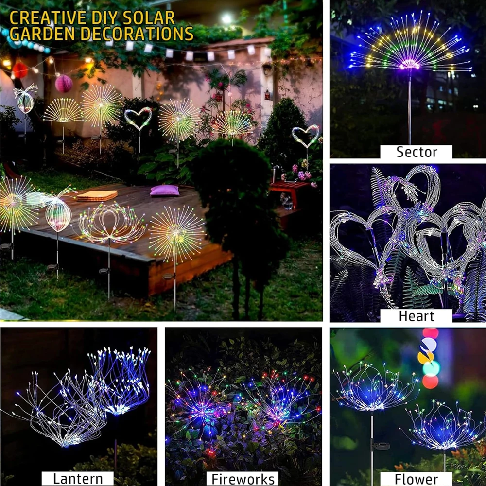 2 Pcs Solar Garden Firework Lights Outdoor, Waterproof Solar Powered LED Light Outside for Yard, Patio, Pathway and Party Decor
